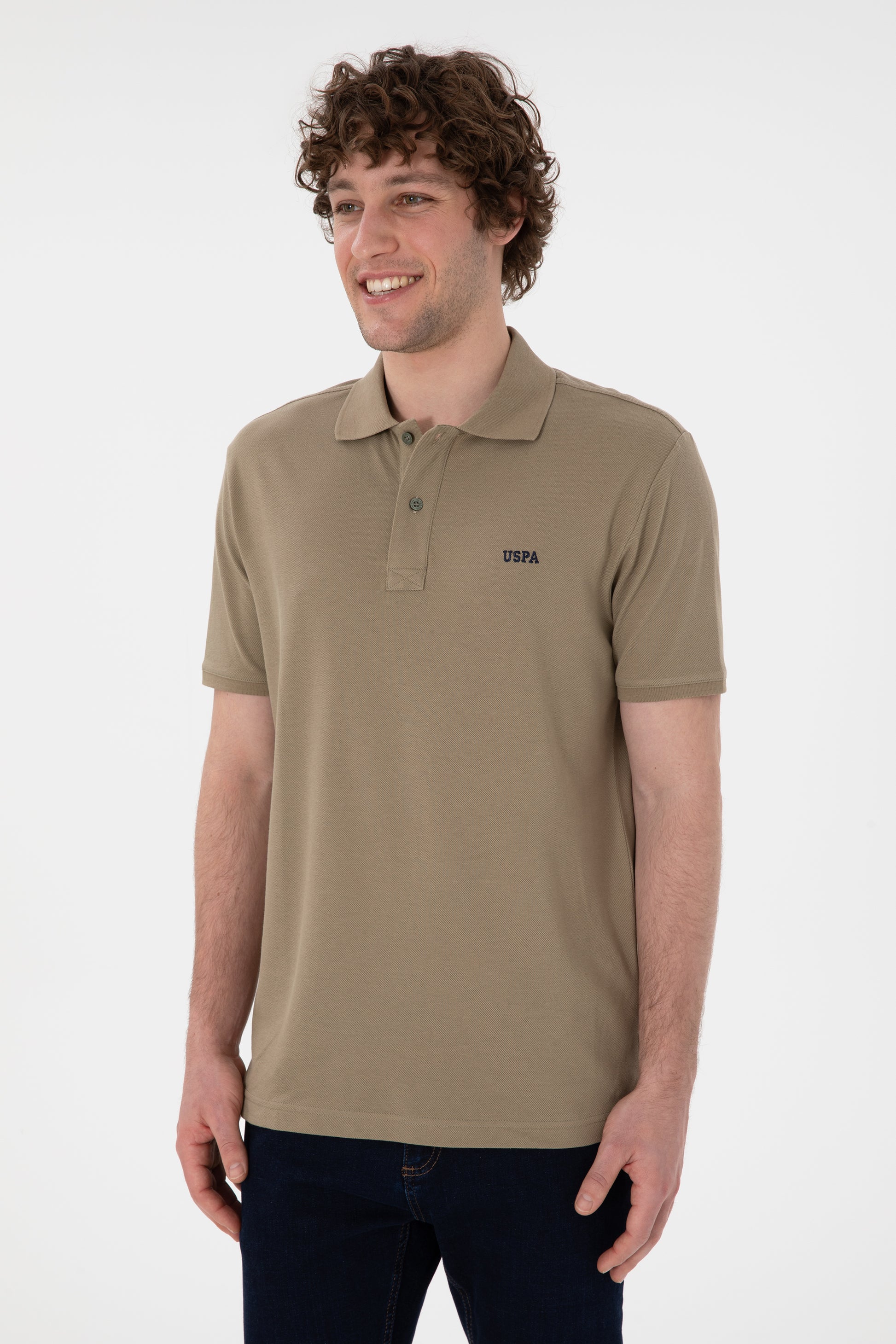 Men's Regular Fit Polo Neck Khaki Basic T-Shirt