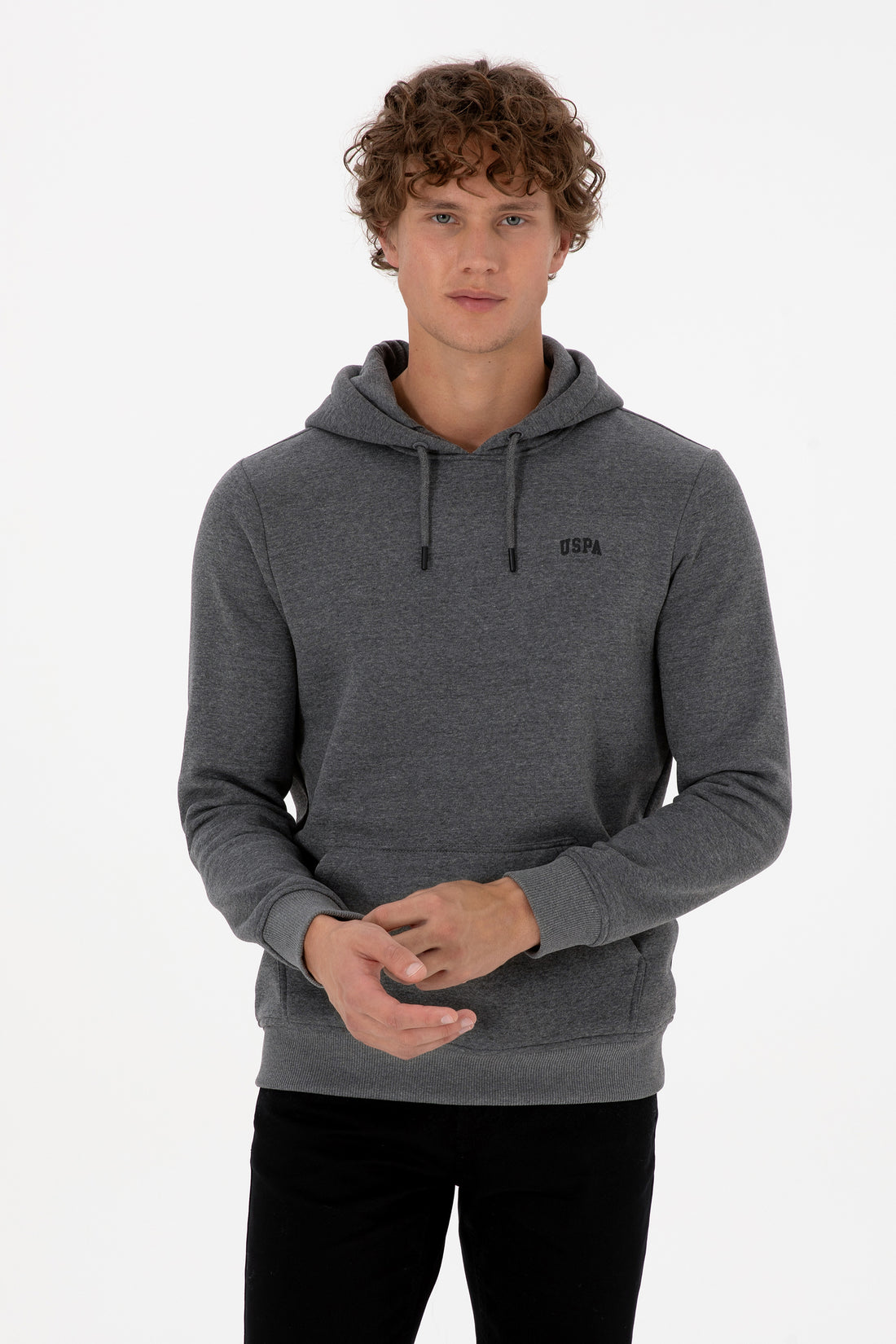 Erkek Regular Fit Kapüşonlu Antrasit Melanj Basic Sweatshirt