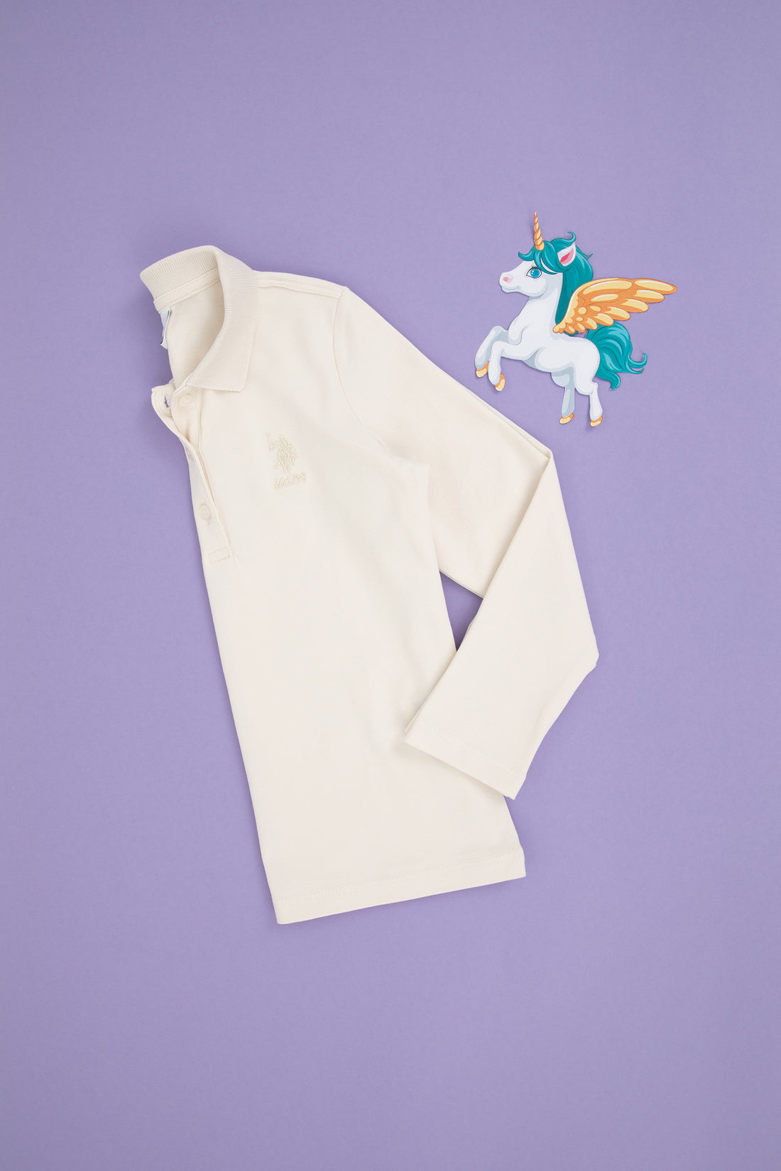 Girls' Cream Polo Collar Basic Sweatshirt