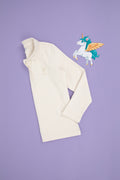 Girls' Cream Polo Collar Basic Sweatshirt