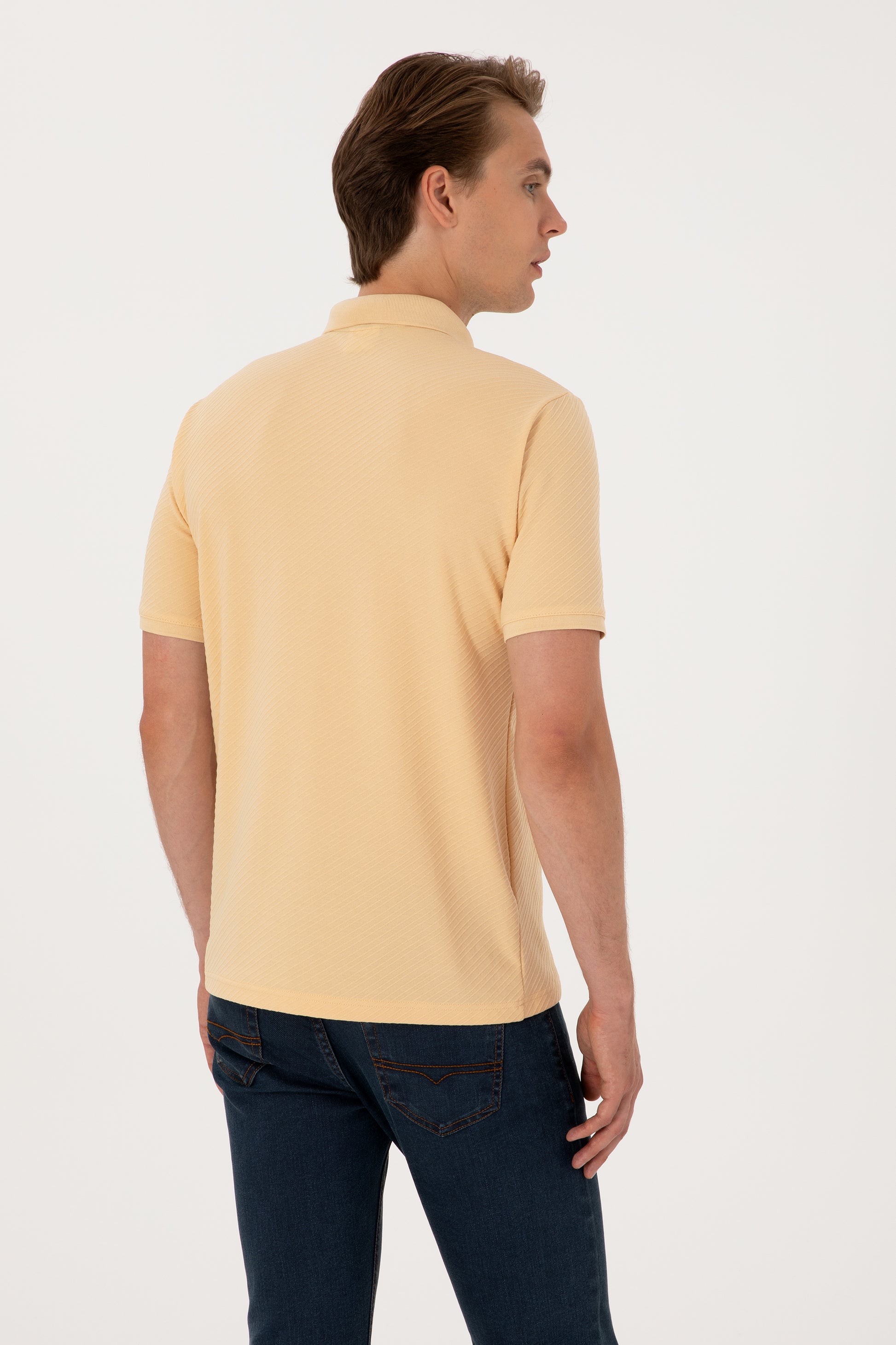 Men's Regular Fit Polo Neck Beige T-Shirt