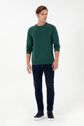 Men's Regular Fit Crew Neck Dark Green Basic Sweatshirt