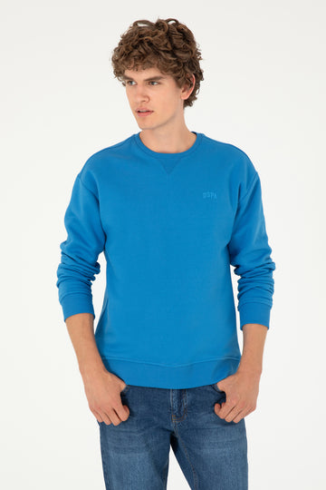 Comfort Fit Crew Neck Chunky Cobalt Basic Sweatshirt