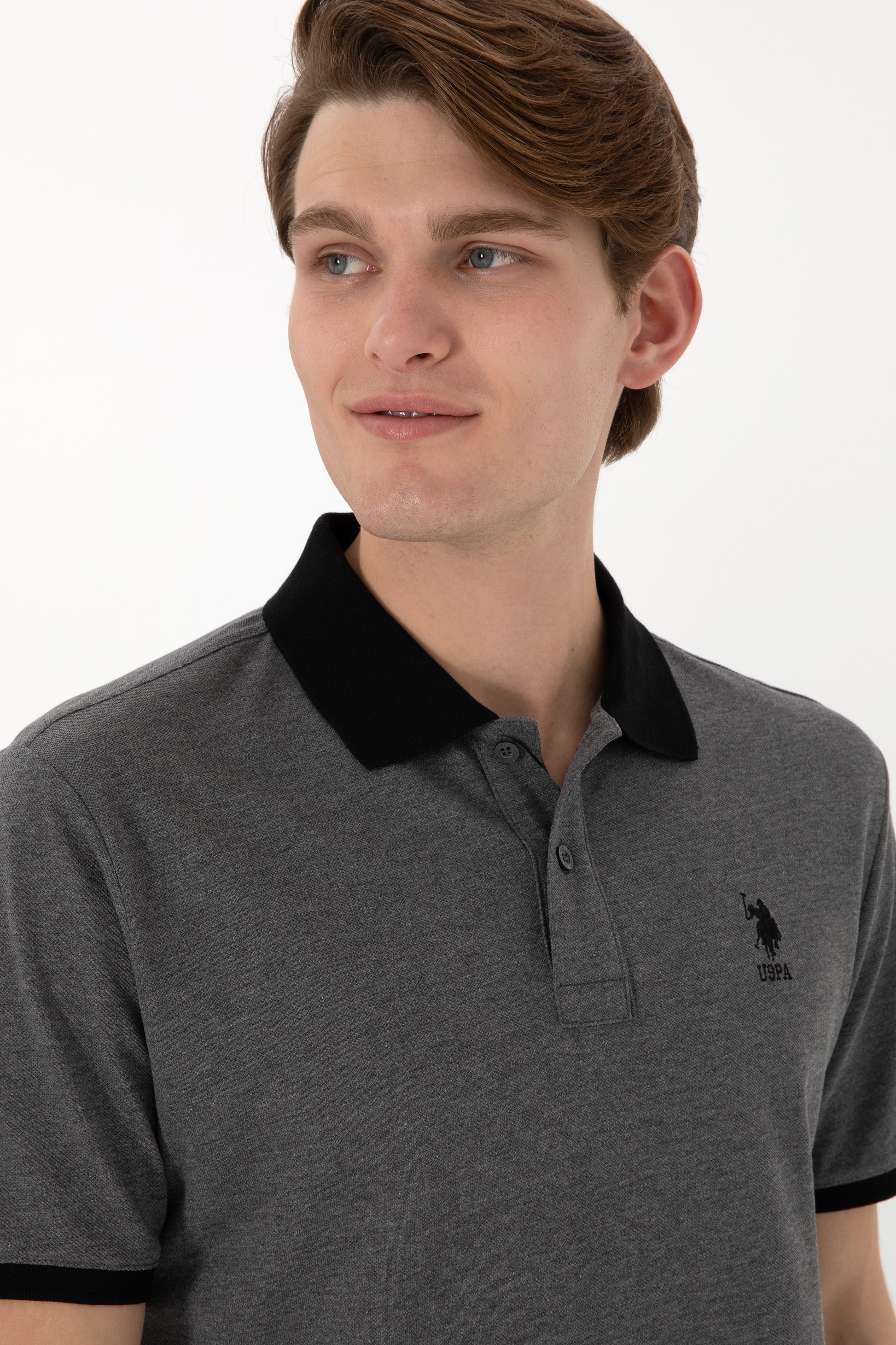 Men's Regular Fit Polo Neck Anthracite Melange Basic T-Shirt