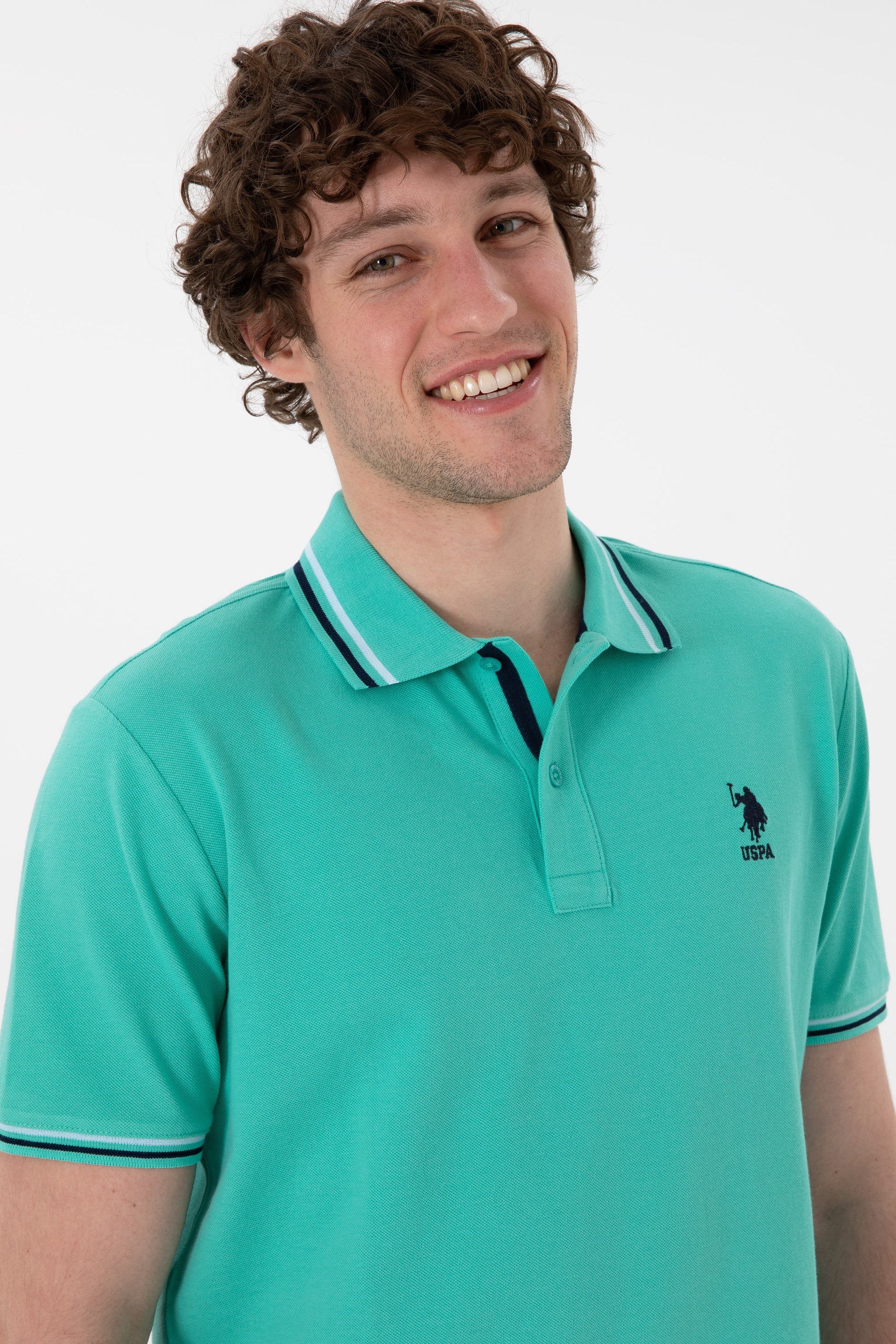 Men's Regular Fit Polo Neck Mint Basic T-Shirt