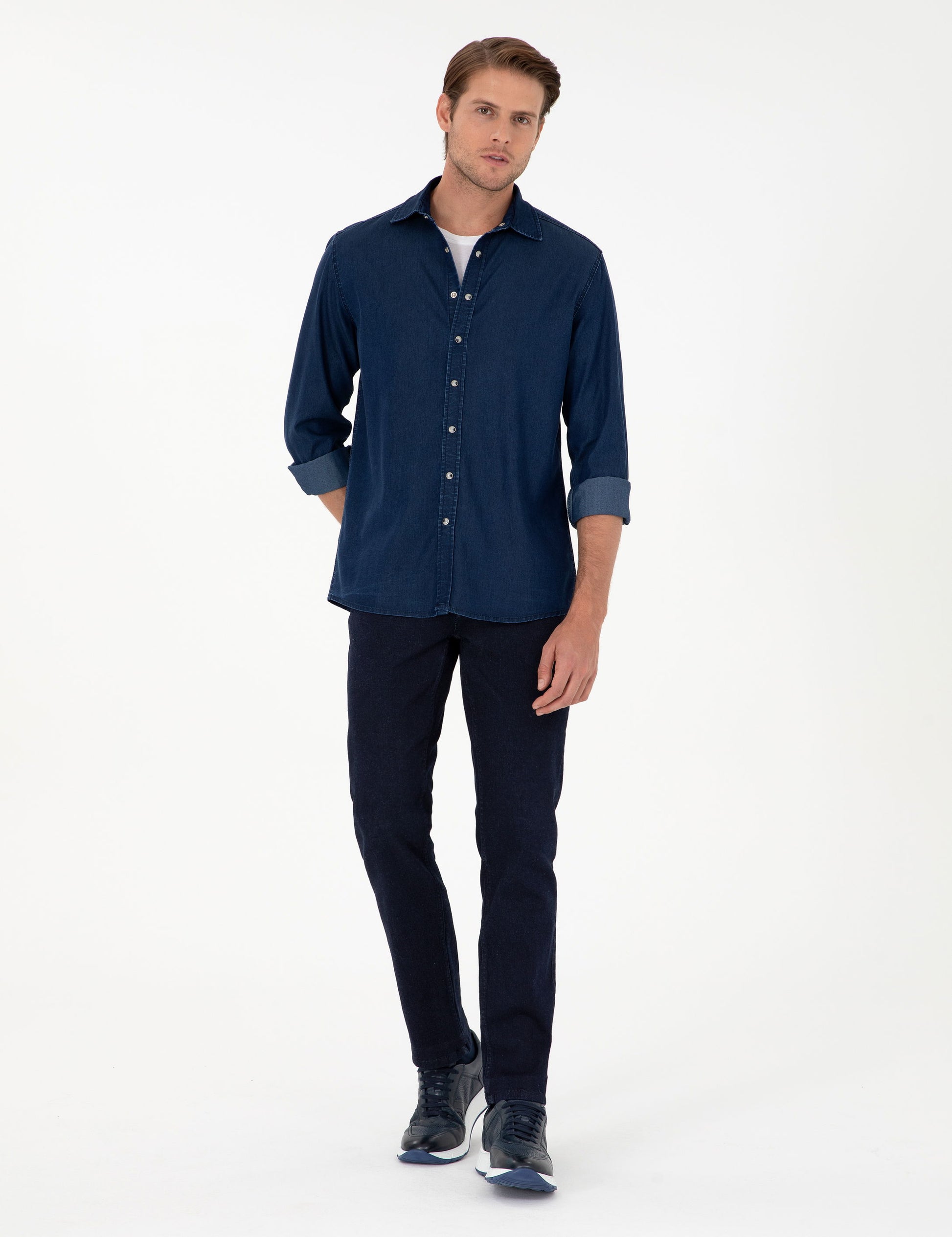 Navy Blue Regular Fit Jeans Shirt