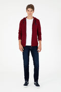 Men's Burgundy Knitted Cardigan