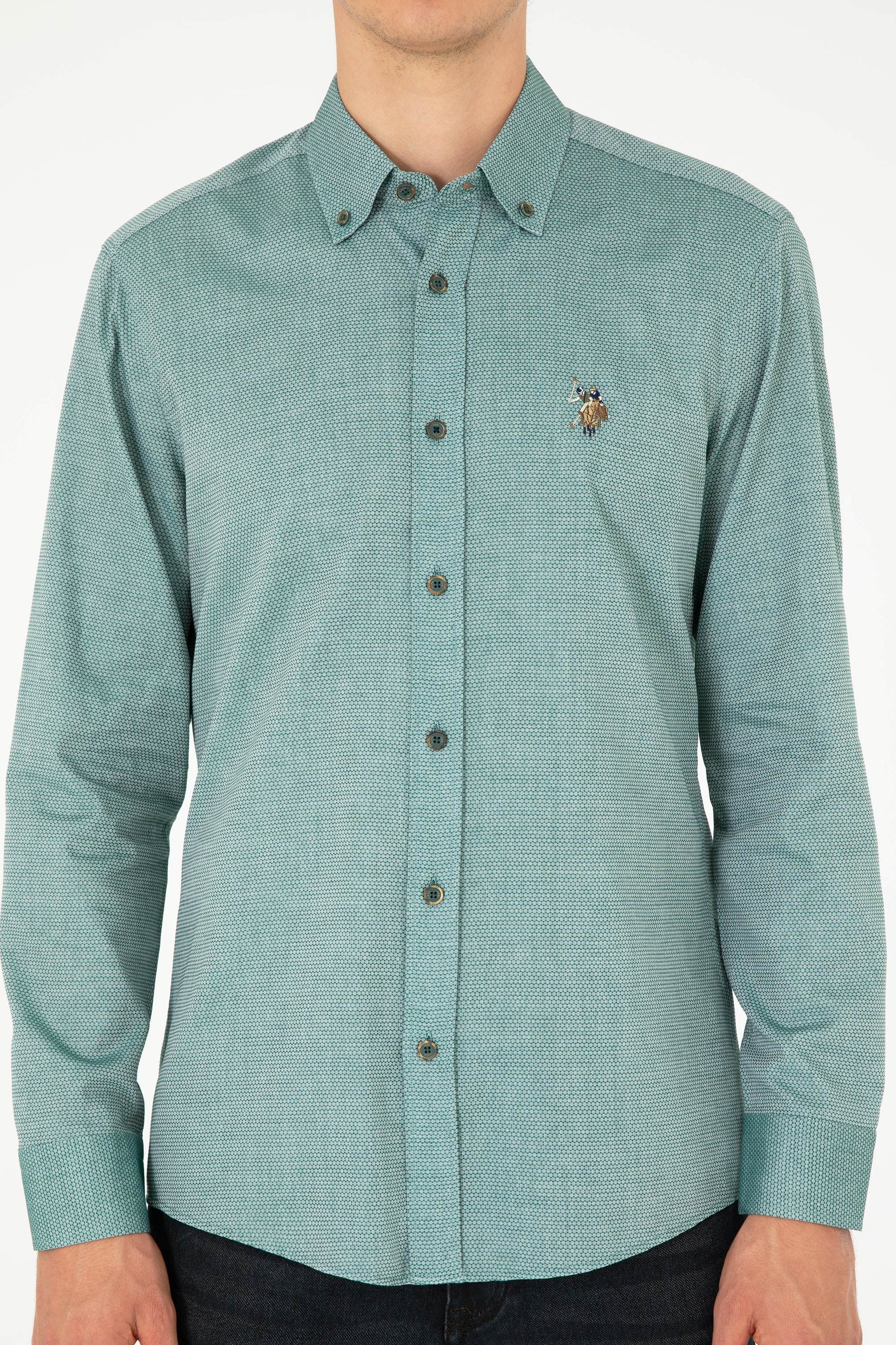 Men's Dark Green Long Sleeve Basic Shirt