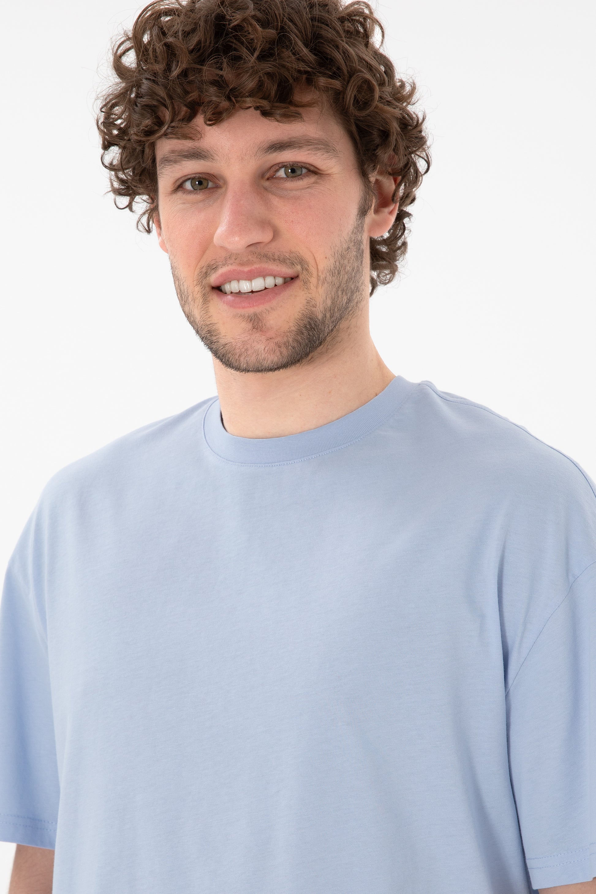 Men's Long Fit Crew Neck Light Blue Basic T-Shirt