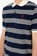Men's Regular Fit Polo Neck Navy Striped T-Shirt