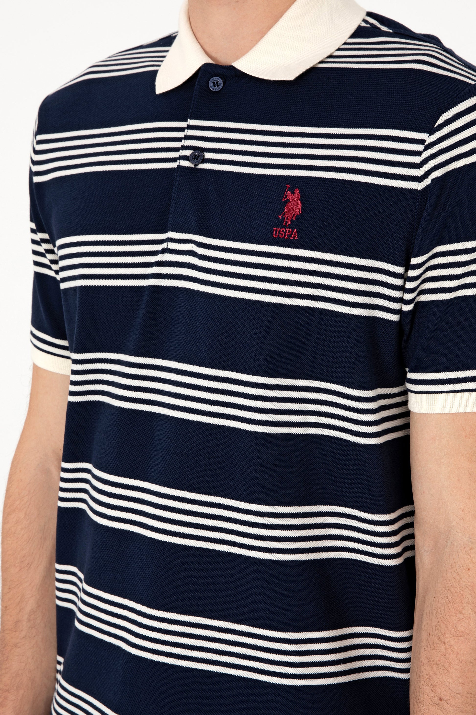 Men's Regular Fit Polo Neck Navy Striped T-Shirt