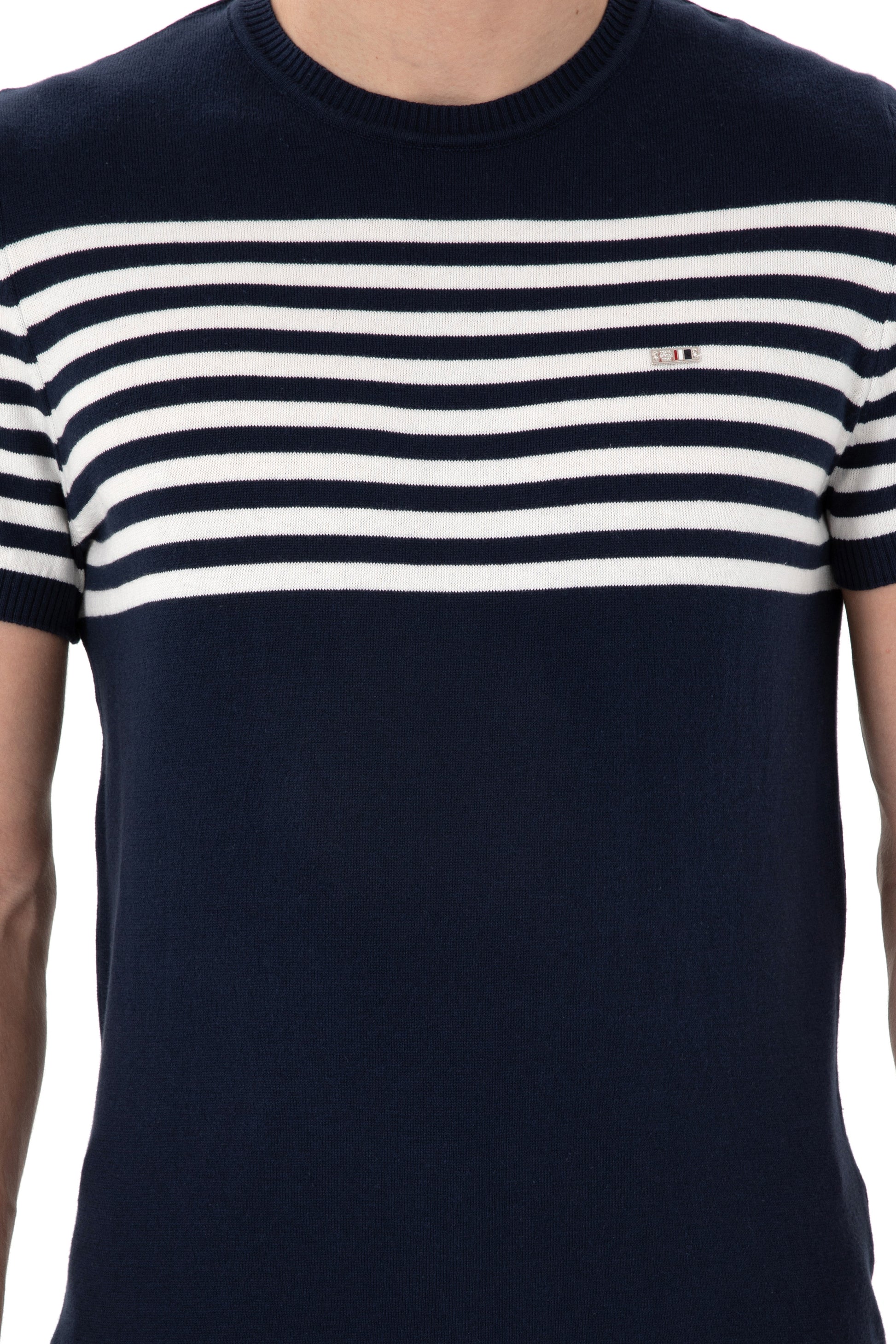 Men's Slim Fit Crew Neck Navy Sweater T-Shirt