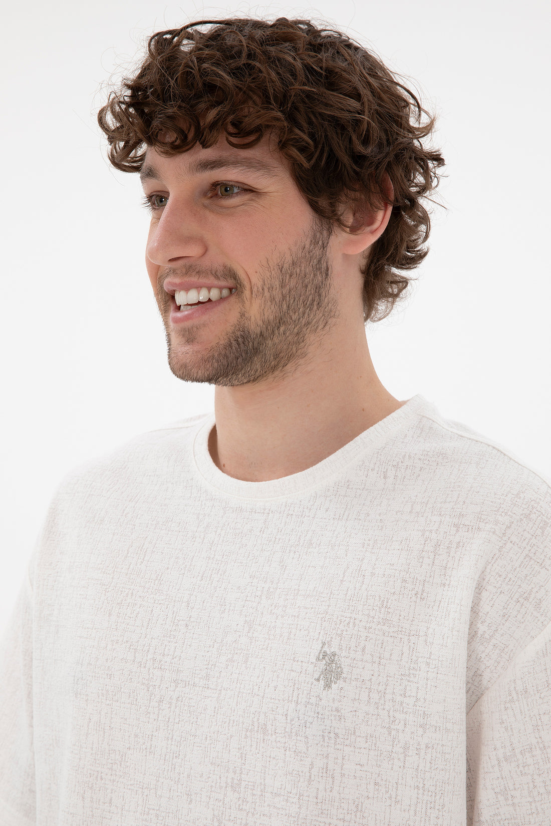 Men's Comfort Fit Crew Neck Ecru Jacquard Interlock T-Shirt