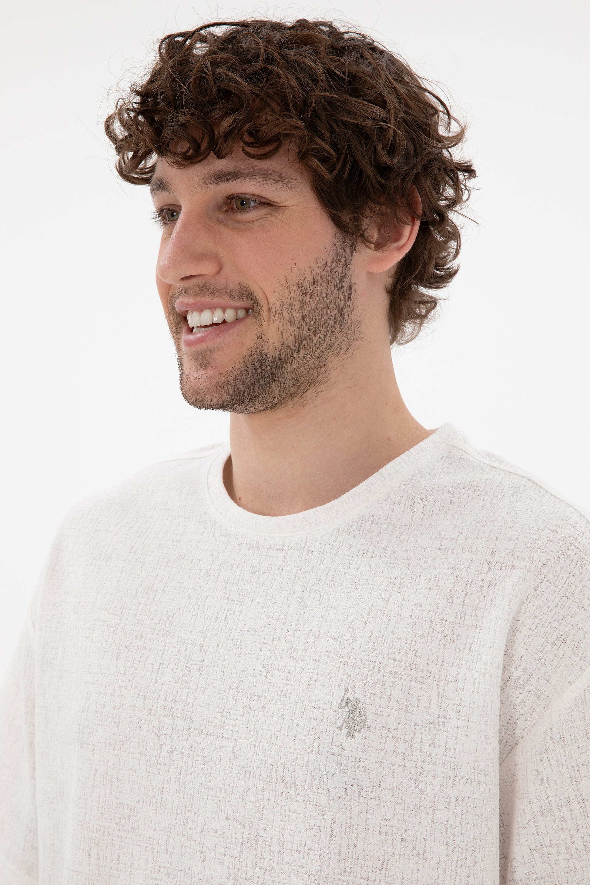 Men's Comfort Fit Crew Neck Ecru Jacquard Interlock T-Shirt