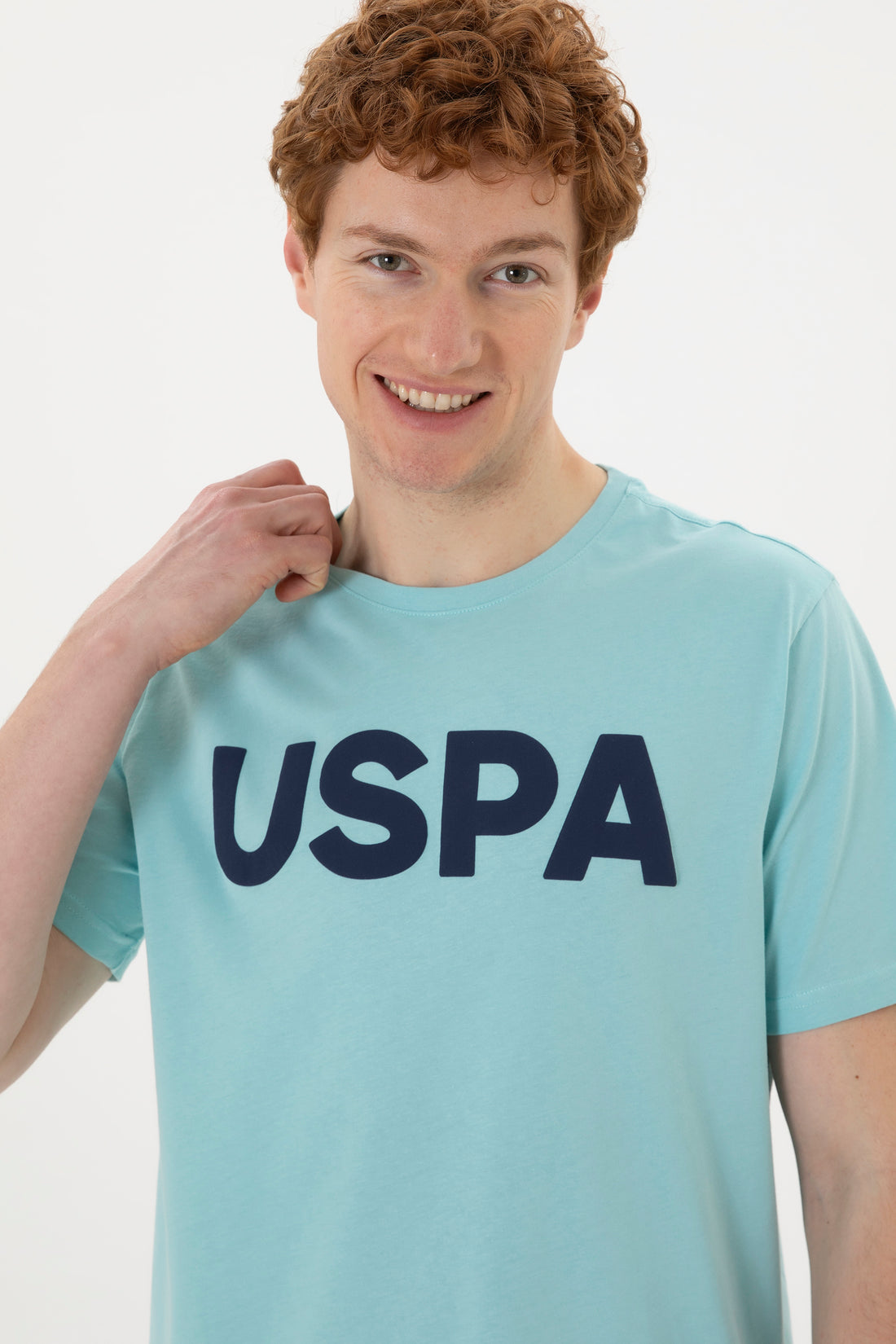 Men's Regular Fit Crew Neck Water Green Basic T-Shirt