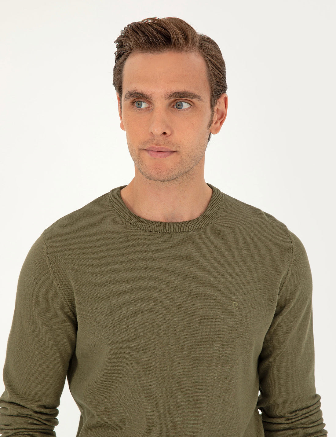 Dark Khaki Slim Fit Crew Neck Basic Sweater Sweater