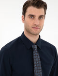 Navy Blue Slim Fit Long Sleeve Basic Shirt