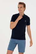 Men's Slim Fit Polo Neck Navy Basic T-Shirt