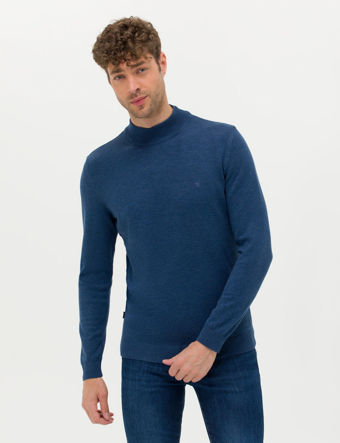 Indigo Melange Slim Fit Half Turtleneck Basic Knitwear Sweater