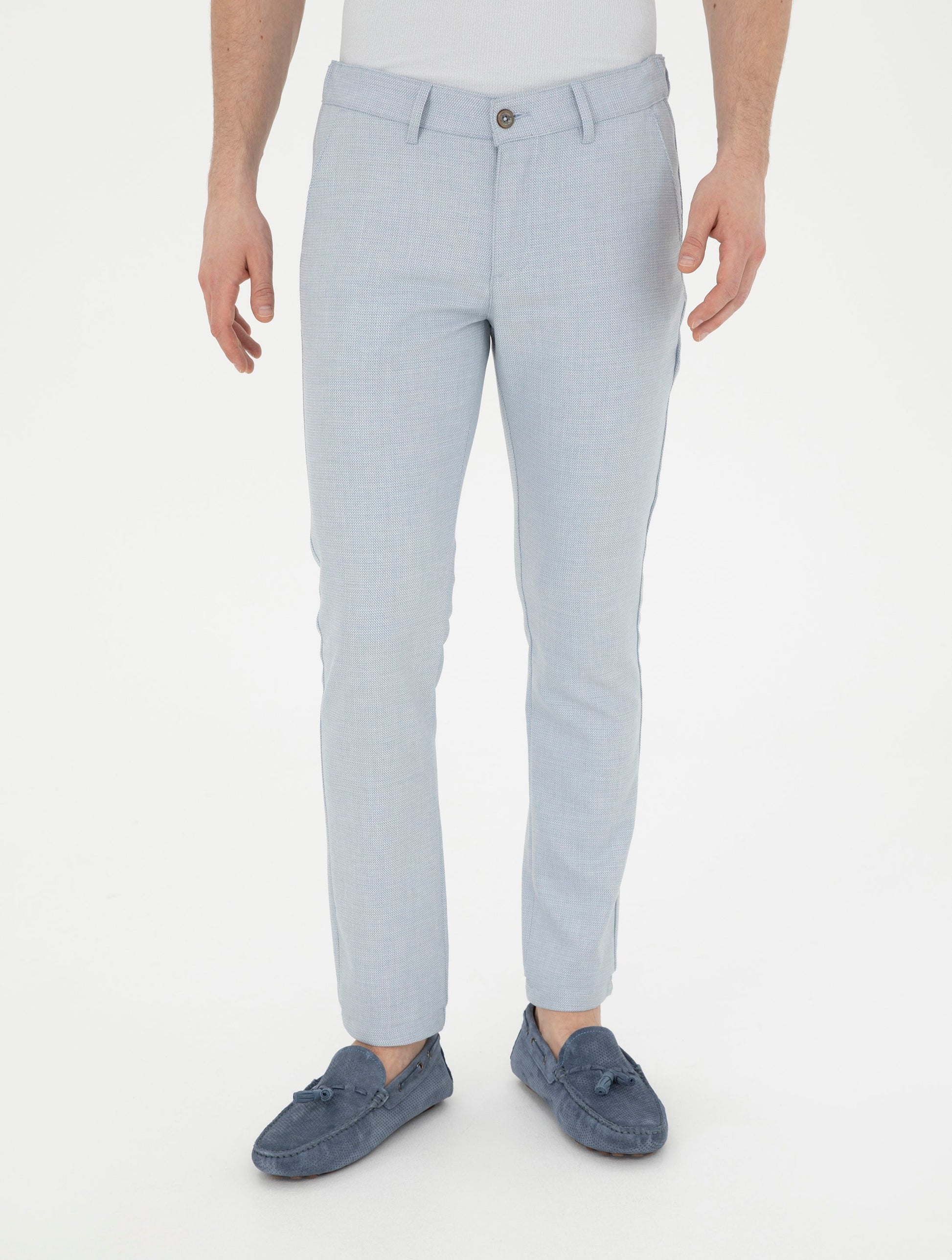 Light Blue Slim Fit Canvas Pants