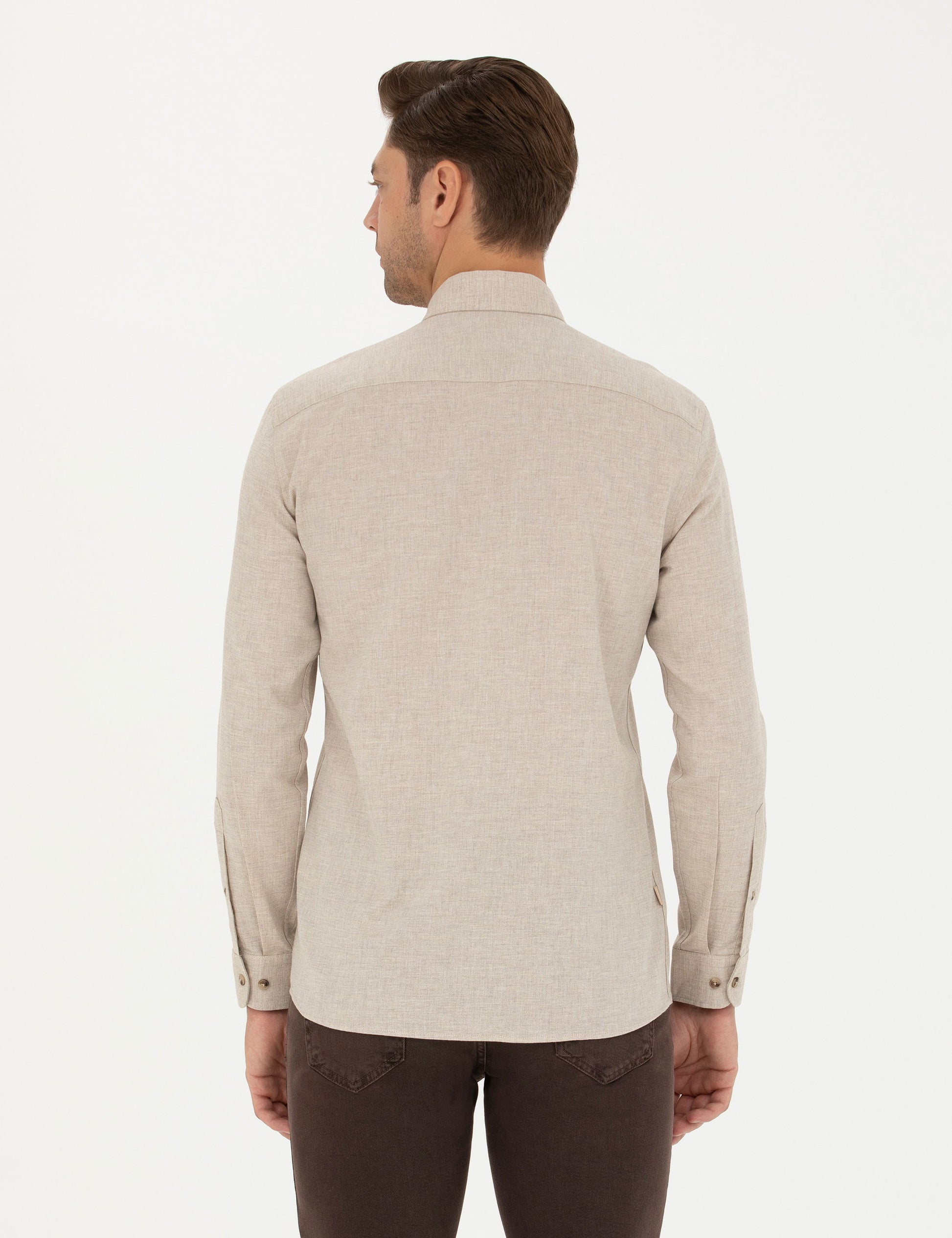 Beige Slim Fit Long Sleeve Shirt