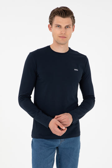 Men's Slim Fit Crew Neck Navy Basic Sweatshirt