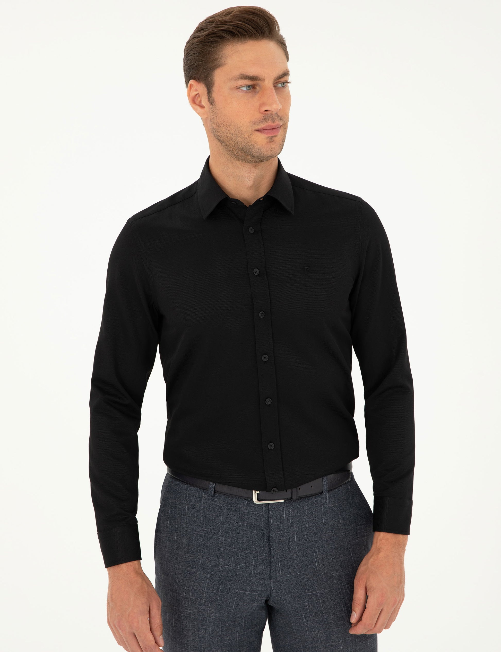 Black Slim Fit Chunky Long Sleeve Shirt