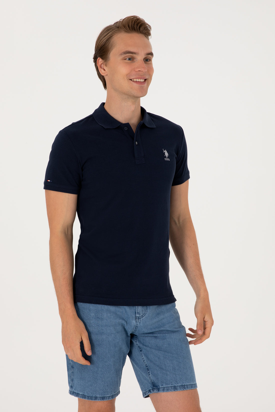 Men's Slim Fit Polo Neck Navy Basic T-Shirt