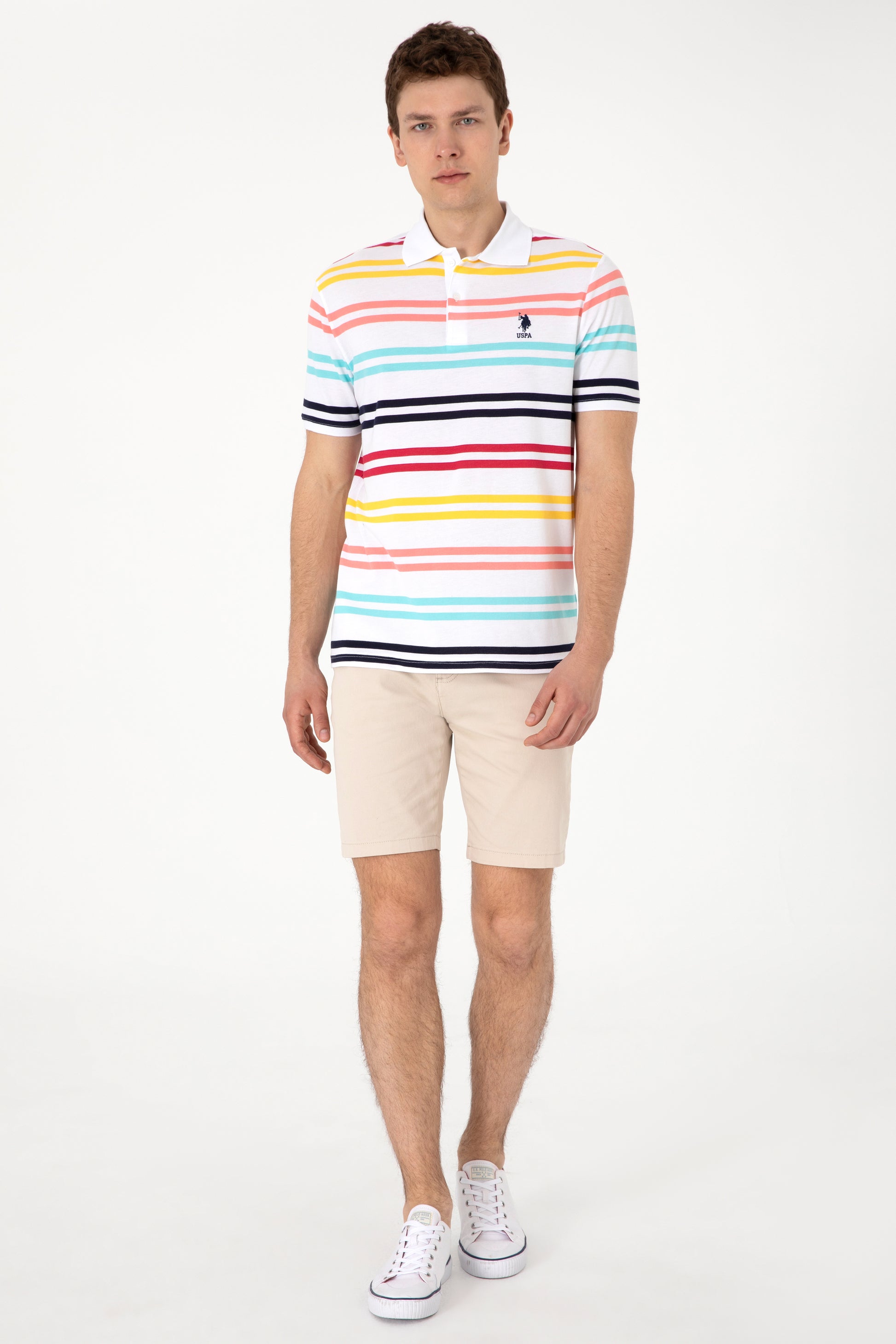 Men's Regular Fit Polo Neck White T-Shirt