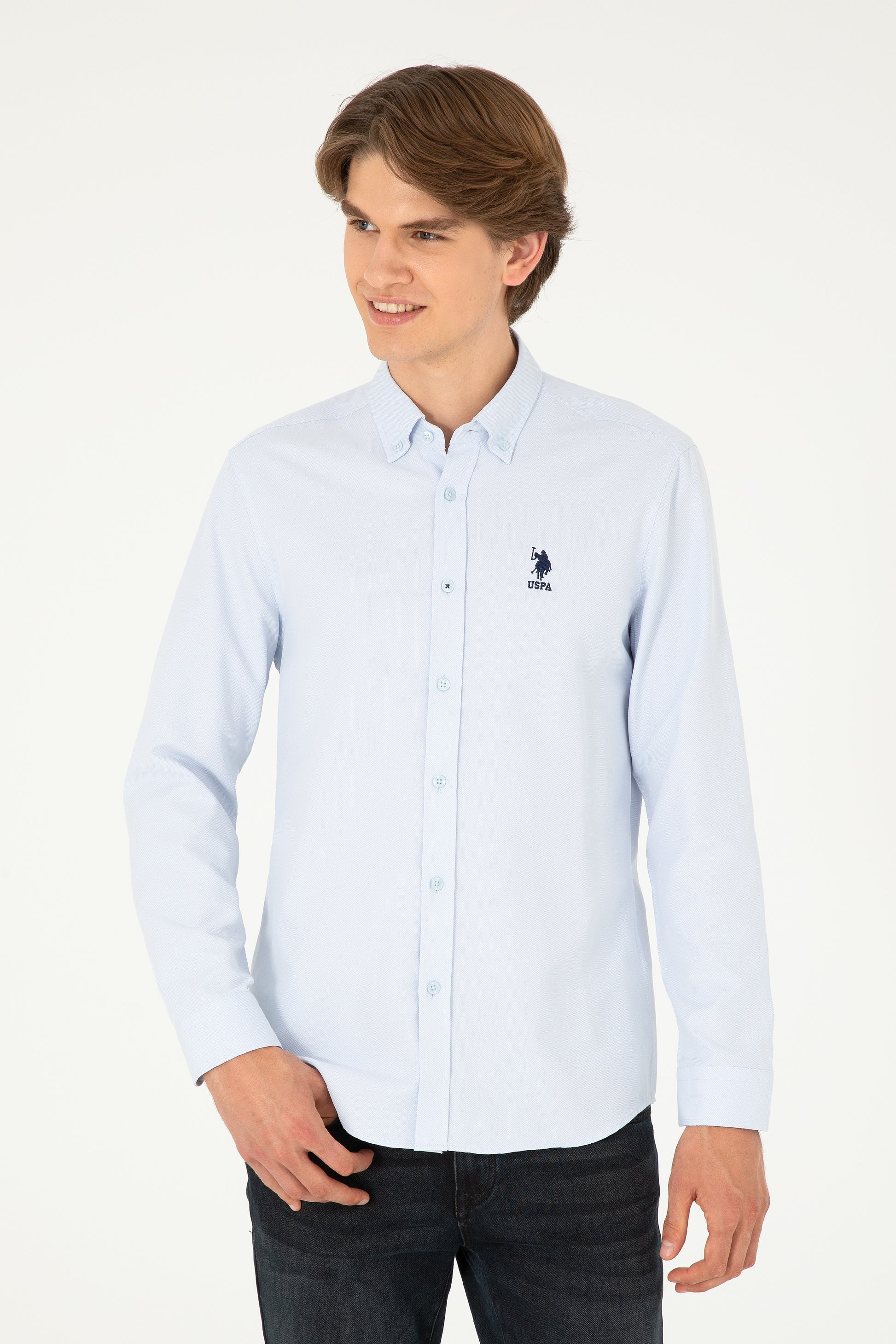 Men's Light Blue Long Sleeve Basic Shirt