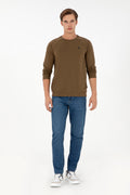 Men's Regular Fit Crew Neck Khaki Basic Sweatshirt