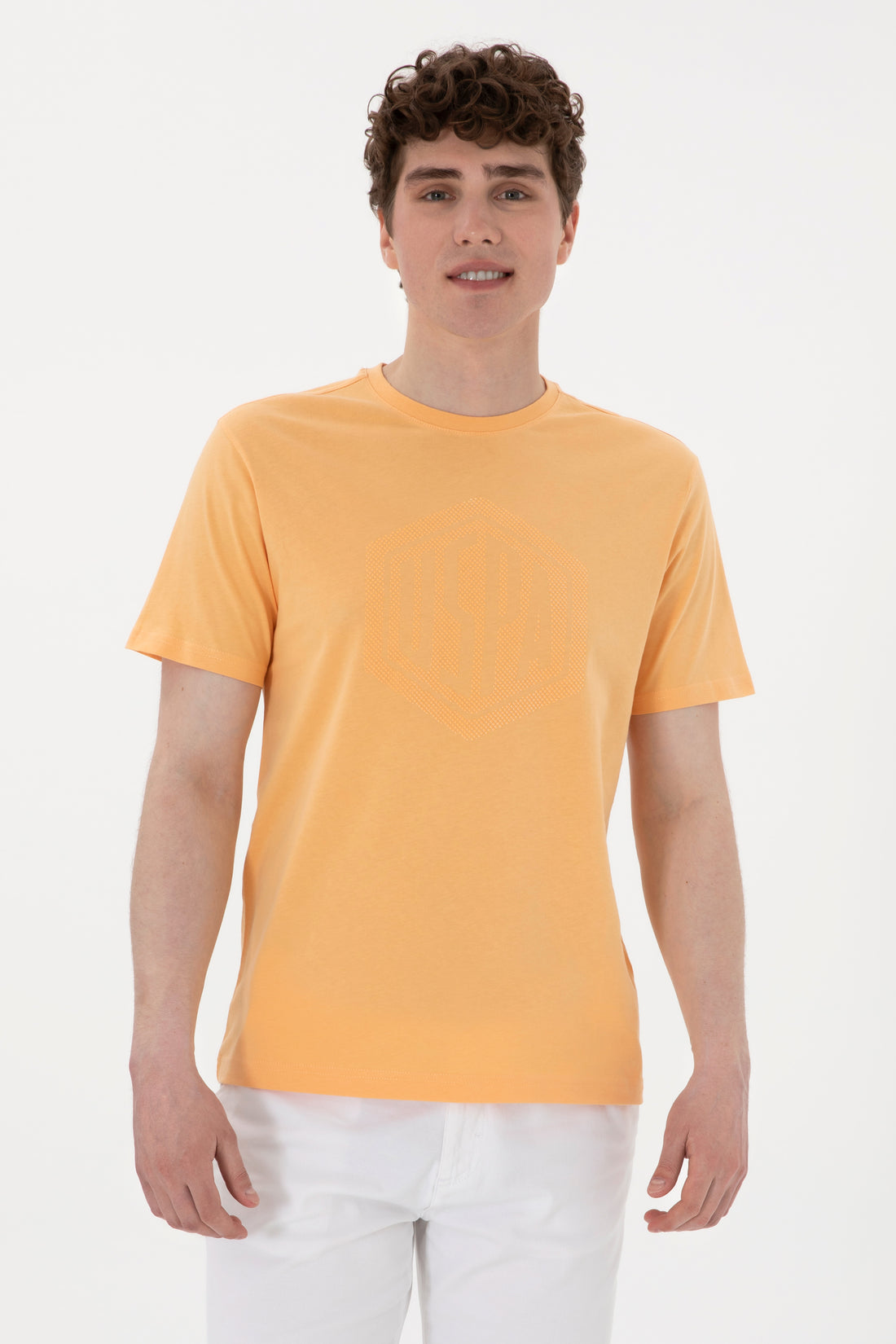 Men's Regular Fit Crew Neck Orange T-Shirt