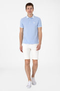 Men's Slim Fit Polo Neck Light Blue Wash Basic T-Shirt