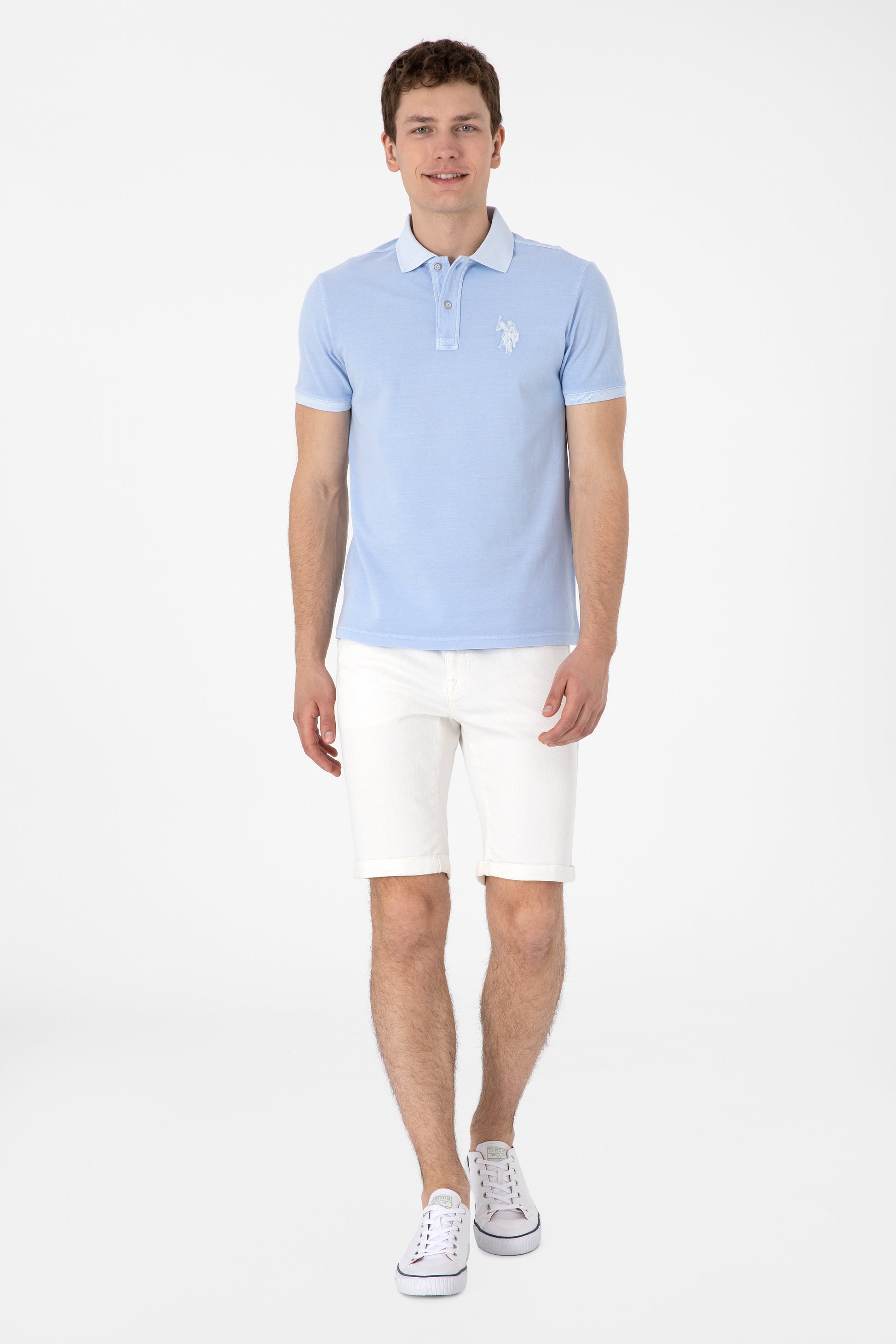 Men's Slim Fit Polo Neck Light Blue Wash Basic T-Shirt