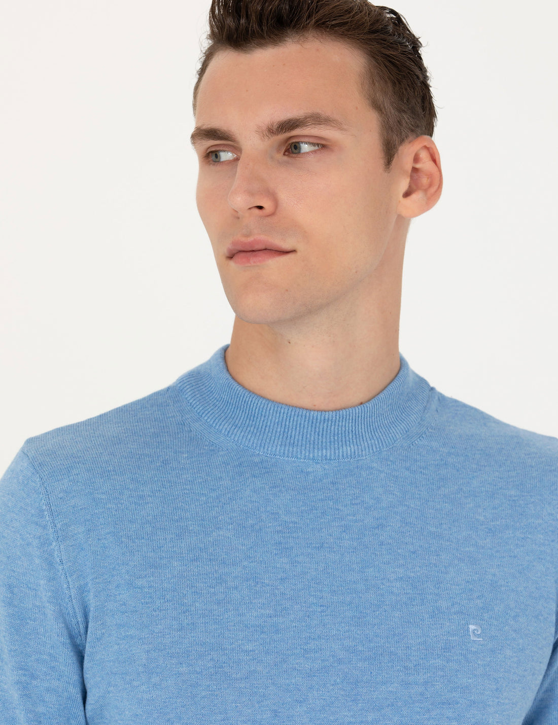 Blue Melange Slim Fit Quarter Neck Basic Knitwear Sweater