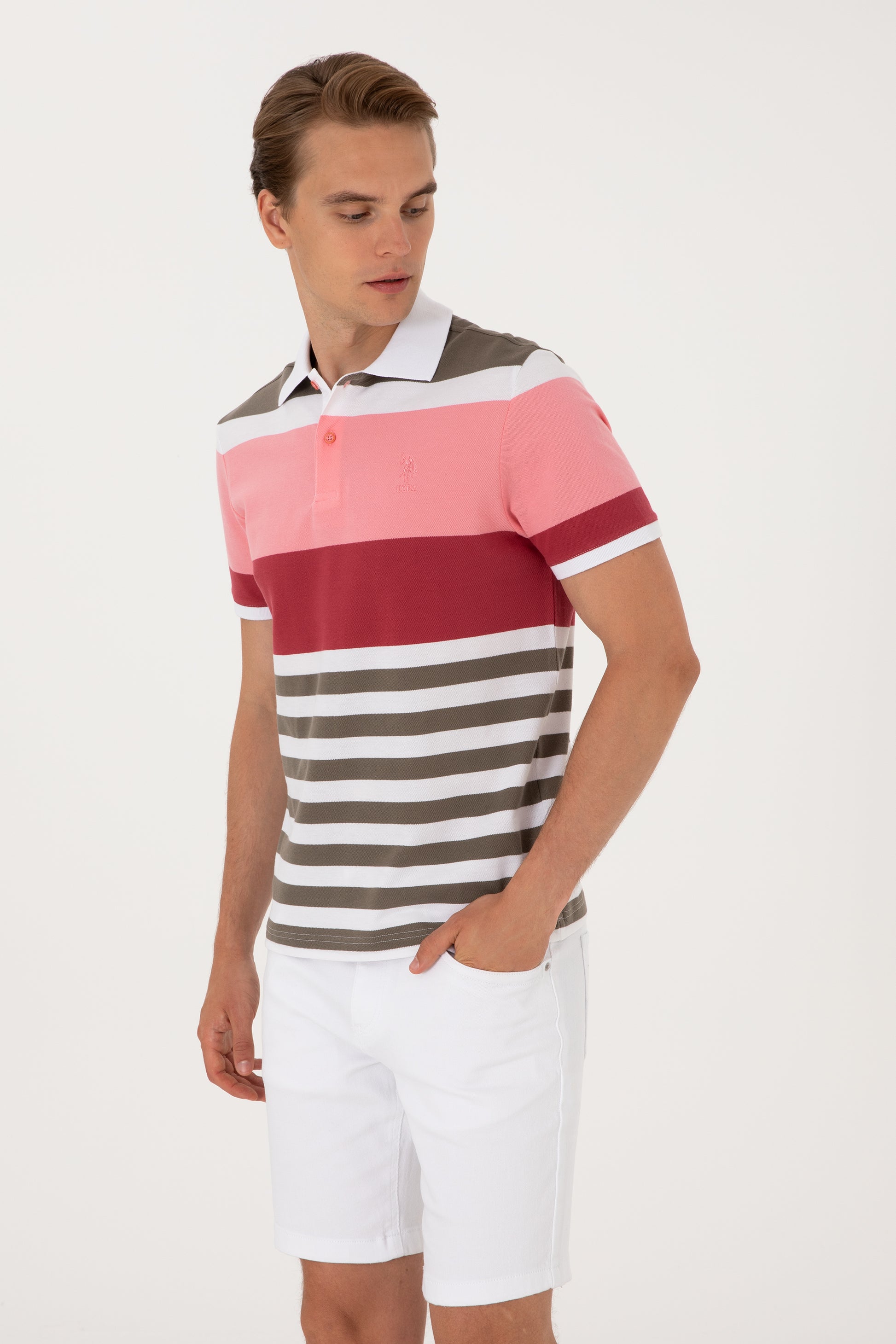 Men's Regular Fit Polo Neck Pink T-Shirt