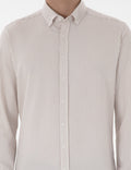 Beige Slim Fit Striped Long Sleeve Shirt