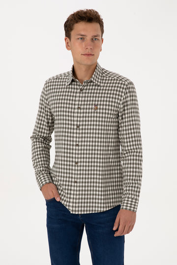 Men's Dark Green Long Sleeve Plaid Shirt