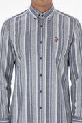 Men's Navy Blue Long Sleeve Striped Shirt