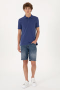 Men's Slim Fit Draped Polo Neck Light Navy T-Shirt