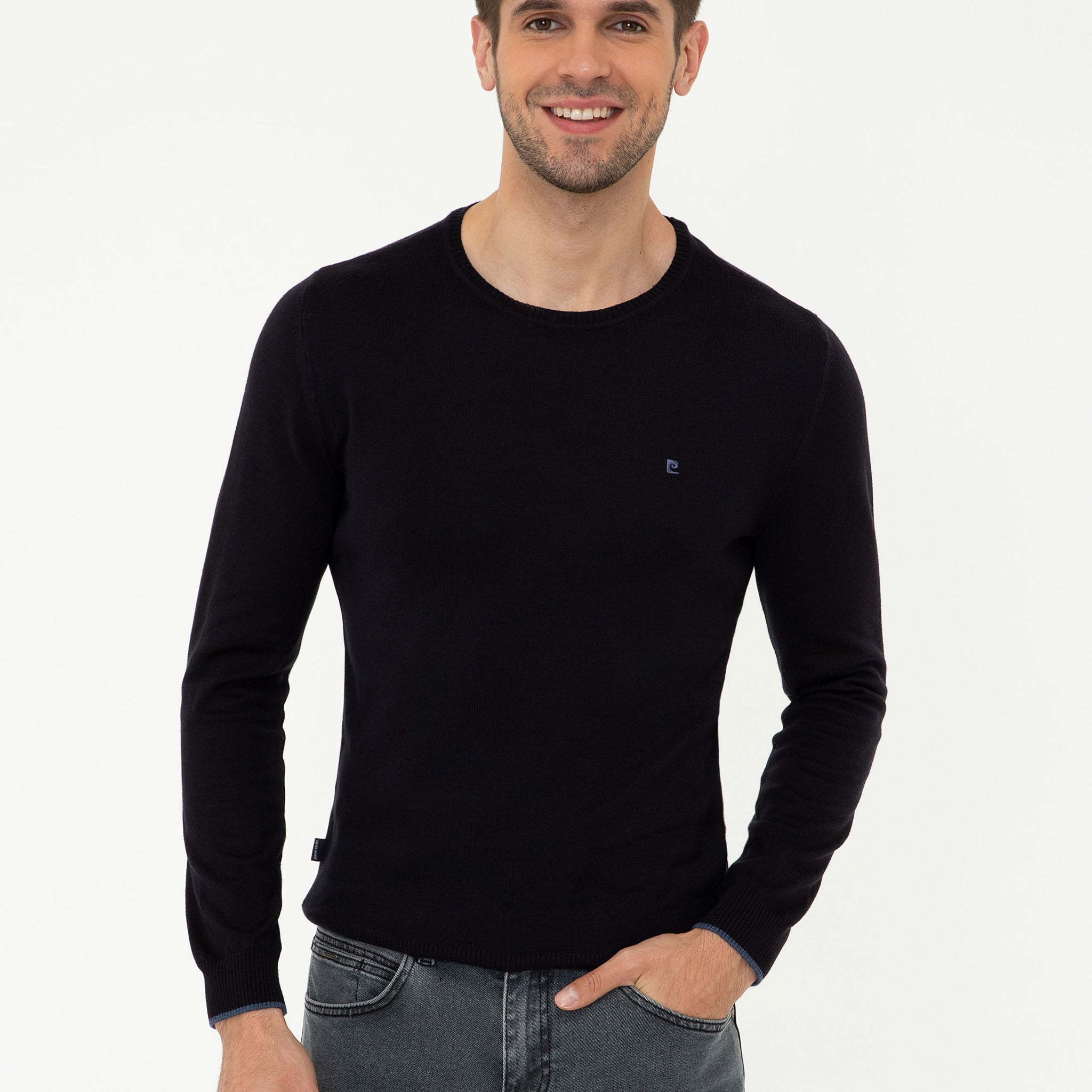 Navy Blue Slim Fit Crew Neck Basic Knitwear Sweater