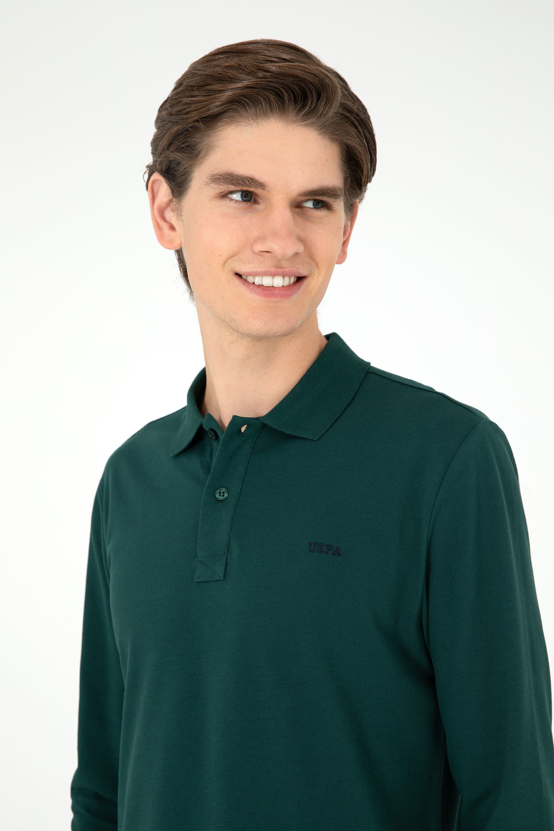 Men's Regular Fit Polo Neck Dark Green Basic Sweatshirt