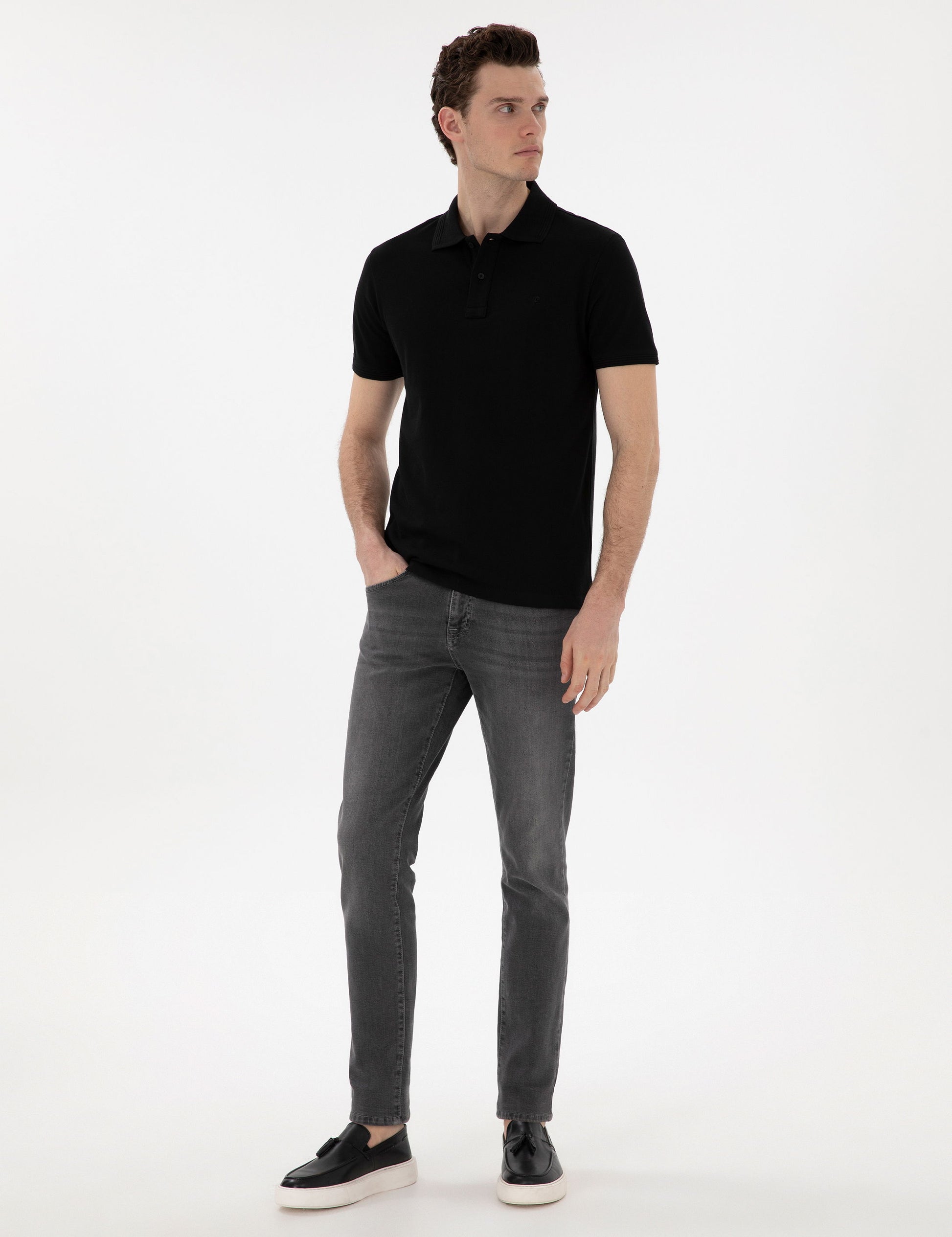 Black Slim Fit No-Fold Polo Neck Basic T-Shirt