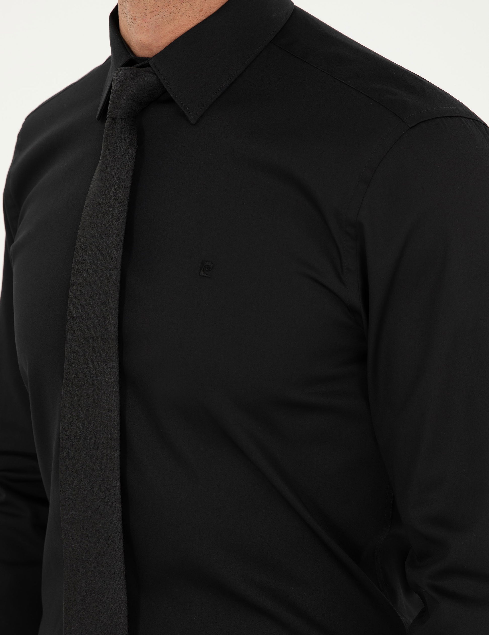 Black Slim Fit Long Sleeve Basic Shirt