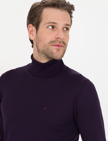 Purple Slim Fit Turtleneck Wool Blend Basic Knitwear Sweater