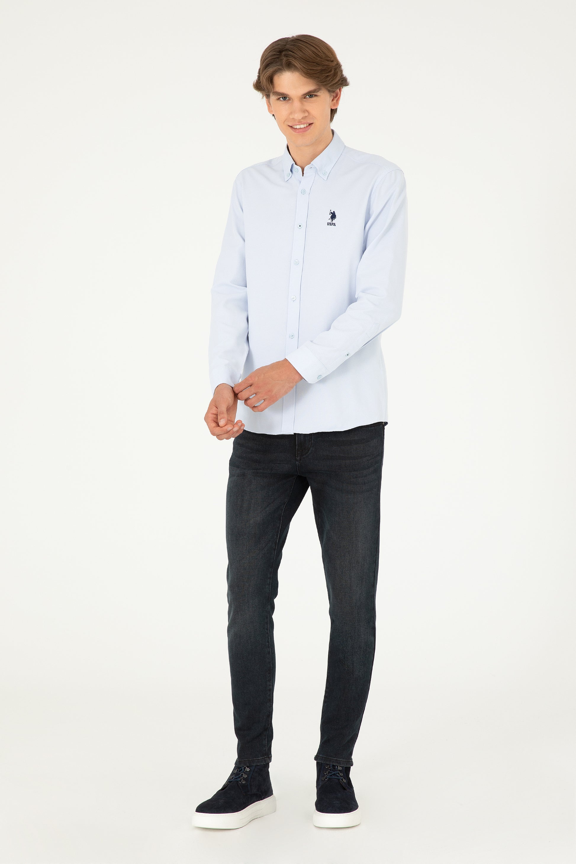Men's Light Blue Long Sleeve Basic Shirt