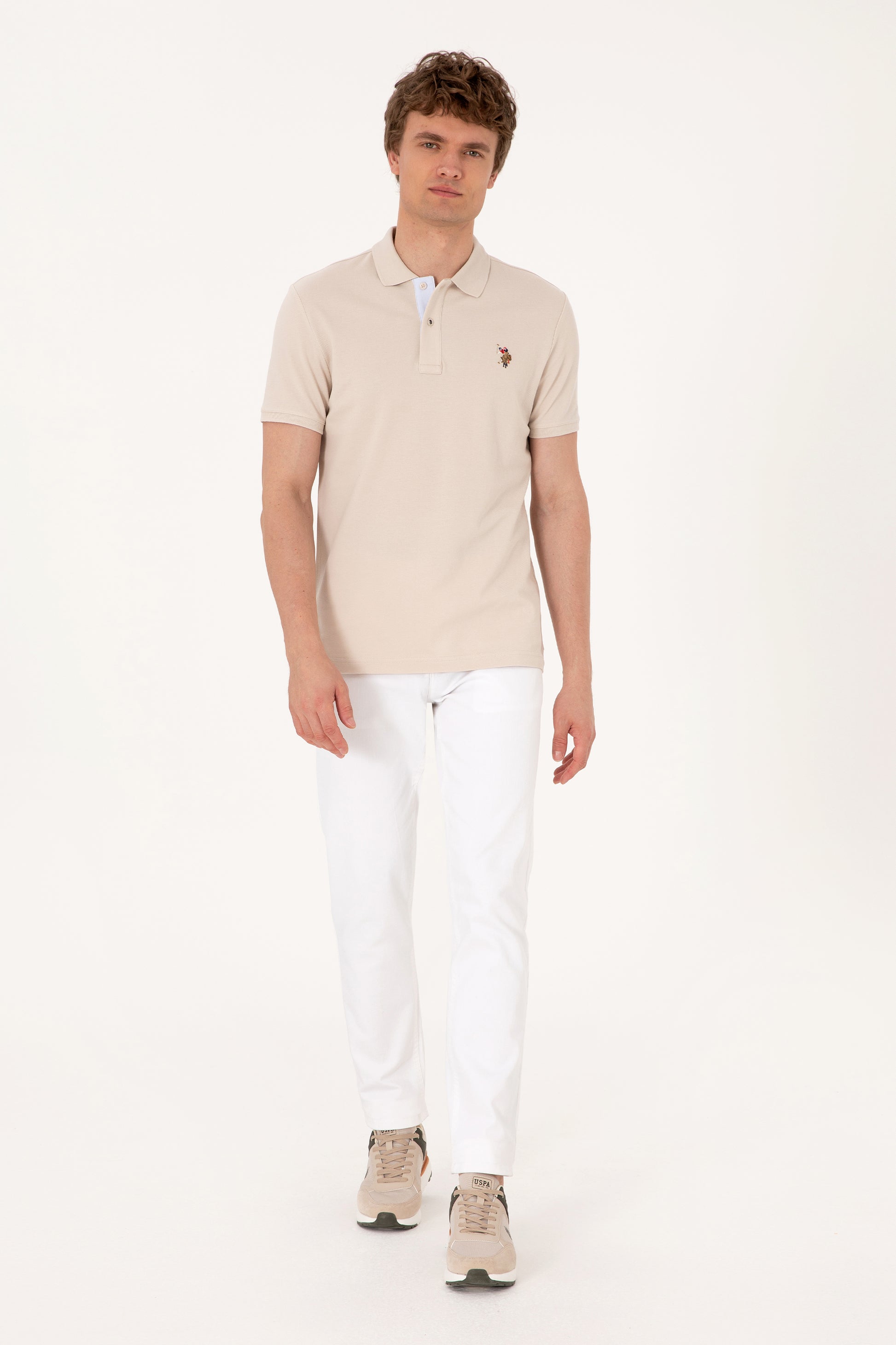 Men's Slim Fit Polo Neck Stone Basic T-Shirt