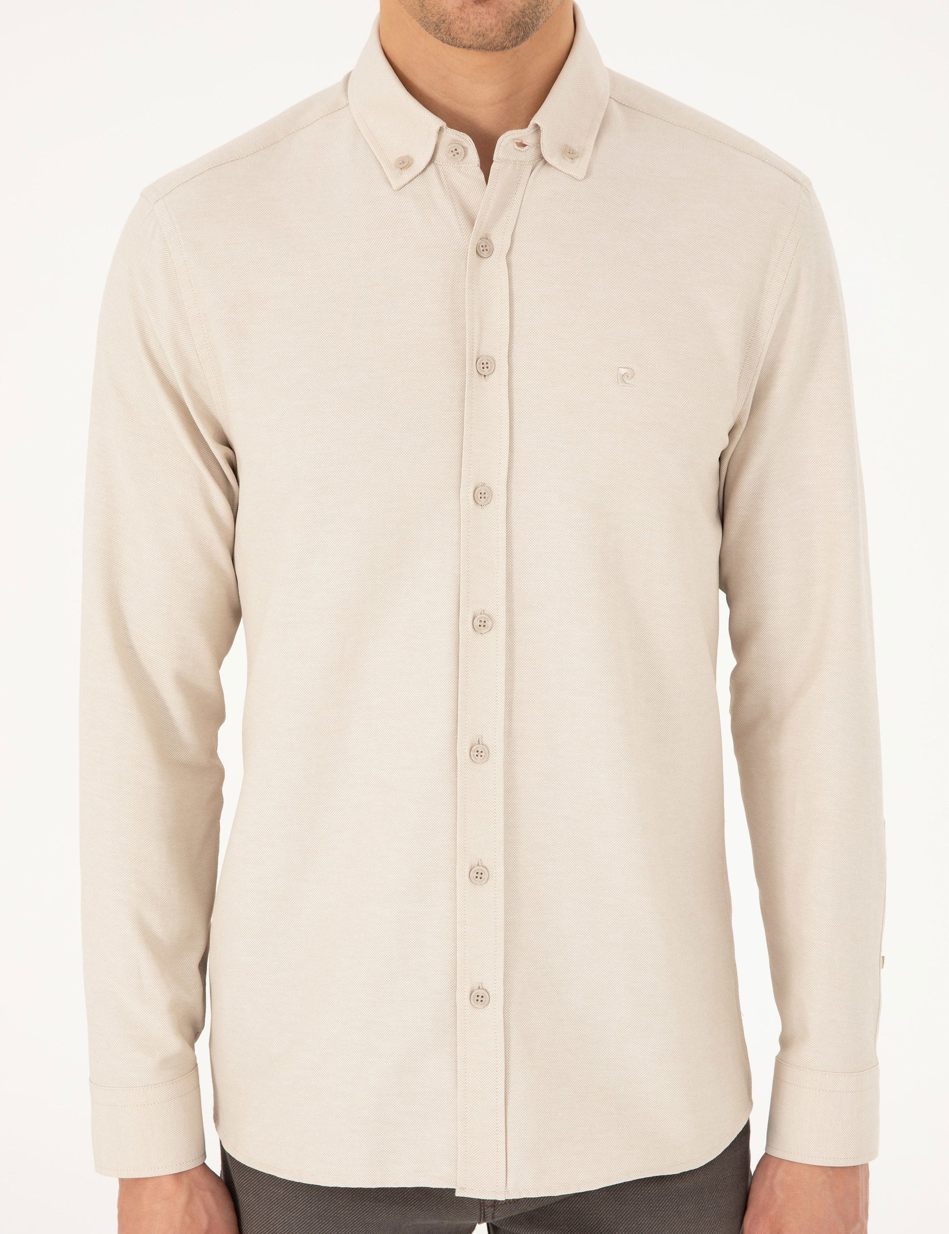 Beige Slim Fit Long Sleeve Shirt