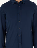 Navy Blue Slim Fit Knitted Shirt