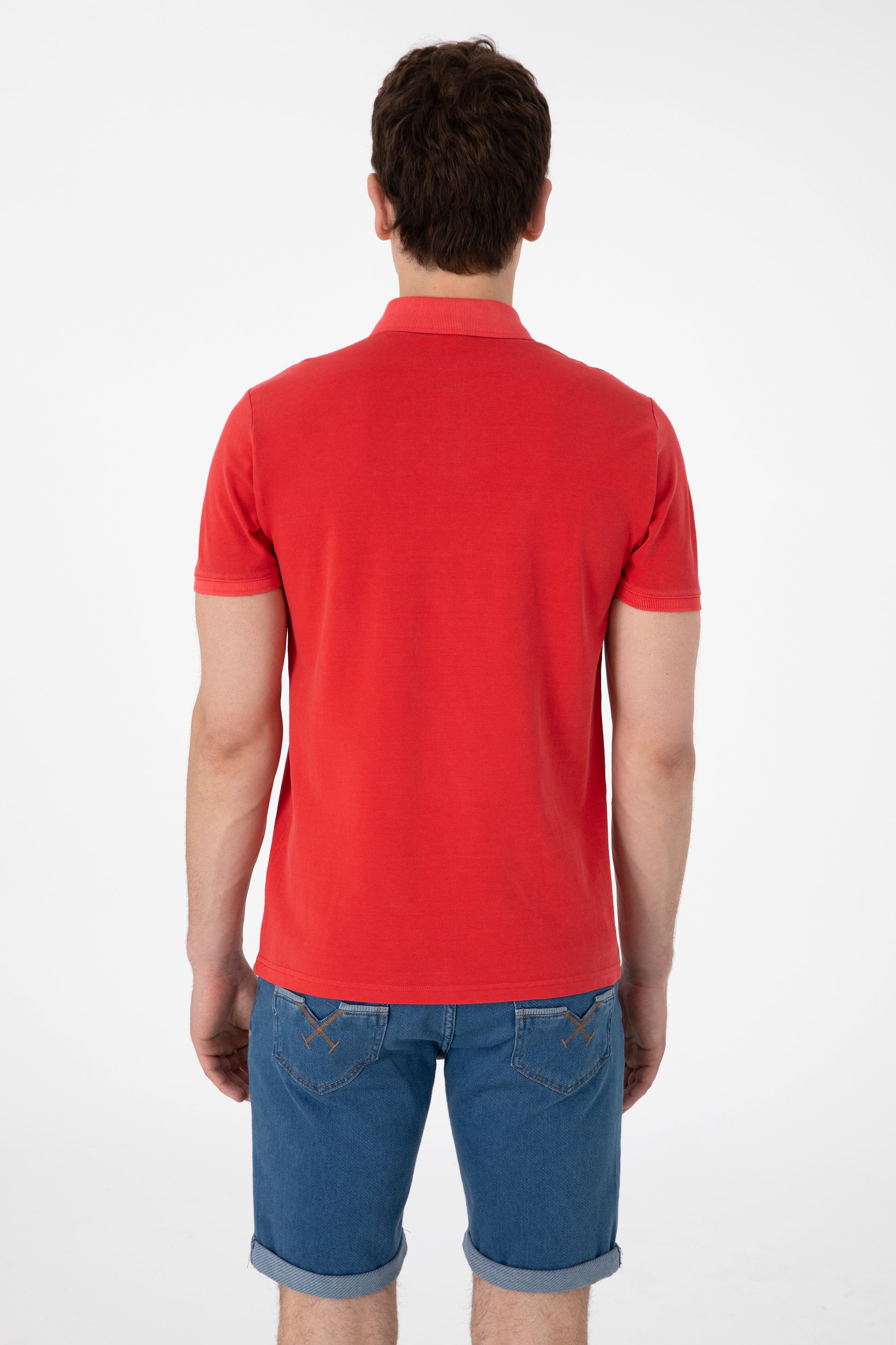 Men's Slim Fit Polo Neck Red Wash Basic T-Shirt